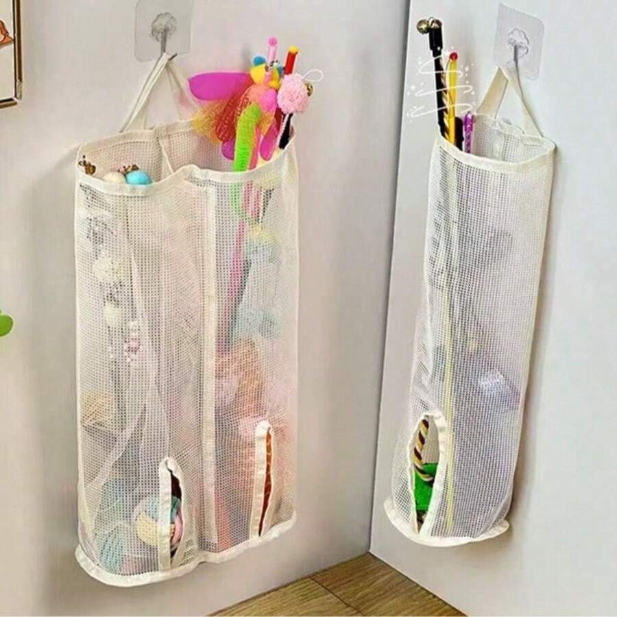 Bolsa de almacenamiento de juguetes para gatos montada en la pared, bolsa de almacenamiento y clasificación de suministros para mascotas que se puede colgar para ahorrar espacio, el almacenamiento de juguetes para perros pequeños es conveniente, bolsa de malla cilíndrica compacta - Multicolor - Ver 1