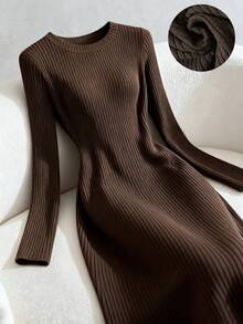 GlowEve CURVE 大码女式休闲复古做旧纹理面料舒适家居服彩色长袖连衣裙，纹理面料时尚印花阔腿裤，适合返校、毕业典礼、情人节、音乐节、母亲节、万圣节、感恩节、复活节、国庆节、舞会、约会、派对、婚礼、户外活动等场合。 - 棕色 - 查看 1