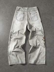 ROMWE MEN Anime Men's Tiger Print Pocket Wide Leg Loose Casual Jeans - Apricot - View 2