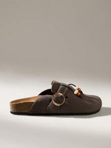 Solecia Women's Buckle Design Casual Fashionable Slip-On Flat Shoes - Coffee Brown - View 1