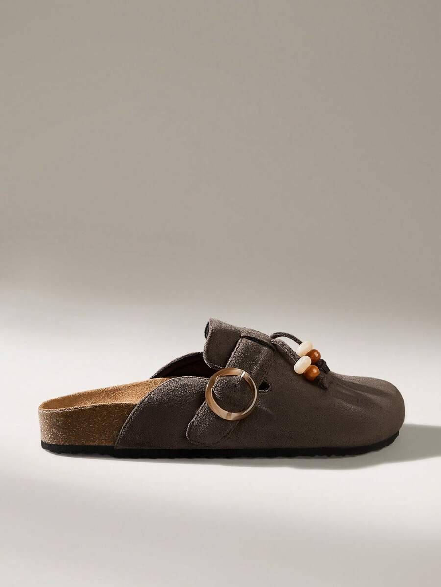 Solecia Women's Buckle Design Casual Fashionable Slip-On Flat Shoes - Coffee Brown - View 1