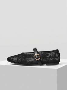 MOTF PREMIUM WOMEN'S COMFORTABLE VERSATILE SQUARE TOE MARY JANE FLATS, SUITABLE FOR COMMUTING & CASUAL WEAR SPRING SHOES - Graphite Black - View 4