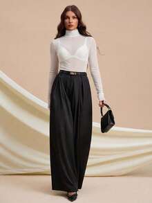 SHEIN Tall 斯德哥尔摩风格，2025女士夏季新款系列，高领毛领上衣，适合春夏穿着，新年女士上衣，网纱长袖透视上衣 - 白色 - 查看 7