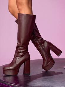 CUCCOO LuxiPop Women's Sexy Stiletto Heel Mid-Calf Boots, Nightclub Style For Christmas And New Year