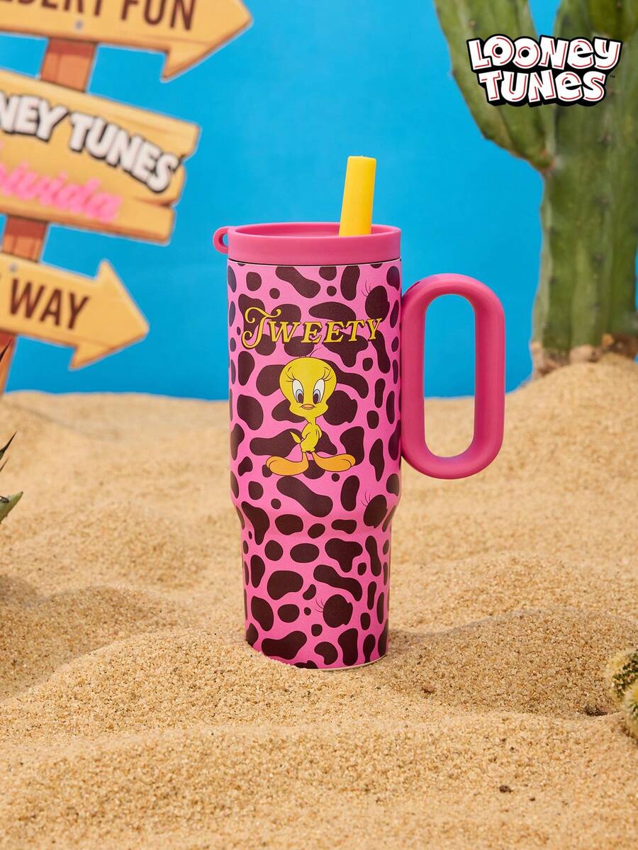 LOONEY TUNES X Joivida 24盎司不锈钢保温水瓶/咖啡杯，带把手和吸管，防漏，保温（可保持饮品冷热）