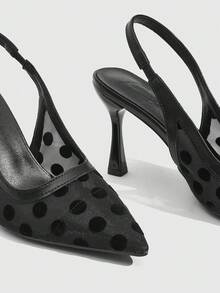 CUCCOO SZL Women's Pointed Toe Mesh Patchwork Fashion Daily Wear High Heel Sandals - Black - View 5