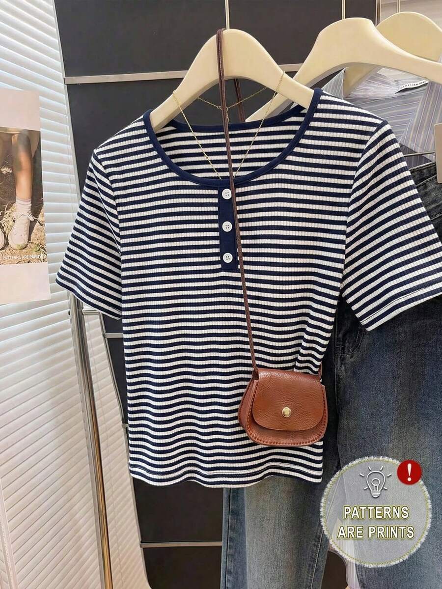 White,Summer,Casual,Beach Vibrant Color Casual T-Shirt For Teens,Soft & Stretchy Fabric,Fitted Style,Suitable For School,Weekend Outings & Layering - Blue - View 1