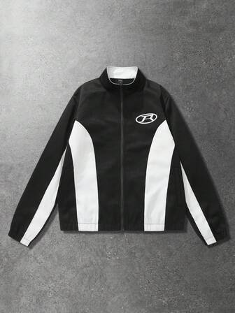Herren Kontrast-Farbblock Grafik Sportjacke