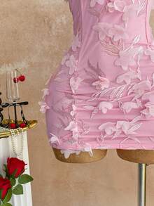 Soleia Váy ngắn hoa 3D hở vai kim loại mới, thích hợp cho tiệc tùng, hẹn hò, ngày lễ tình nhân, lễ Phục sinh, lễ hội hóa trang, trà chiều, bãi biển, du ngoạn, kỳ nghỉ thành phố, mặc nhiều lớp mùa thu/đông - Hồng - Xem 5