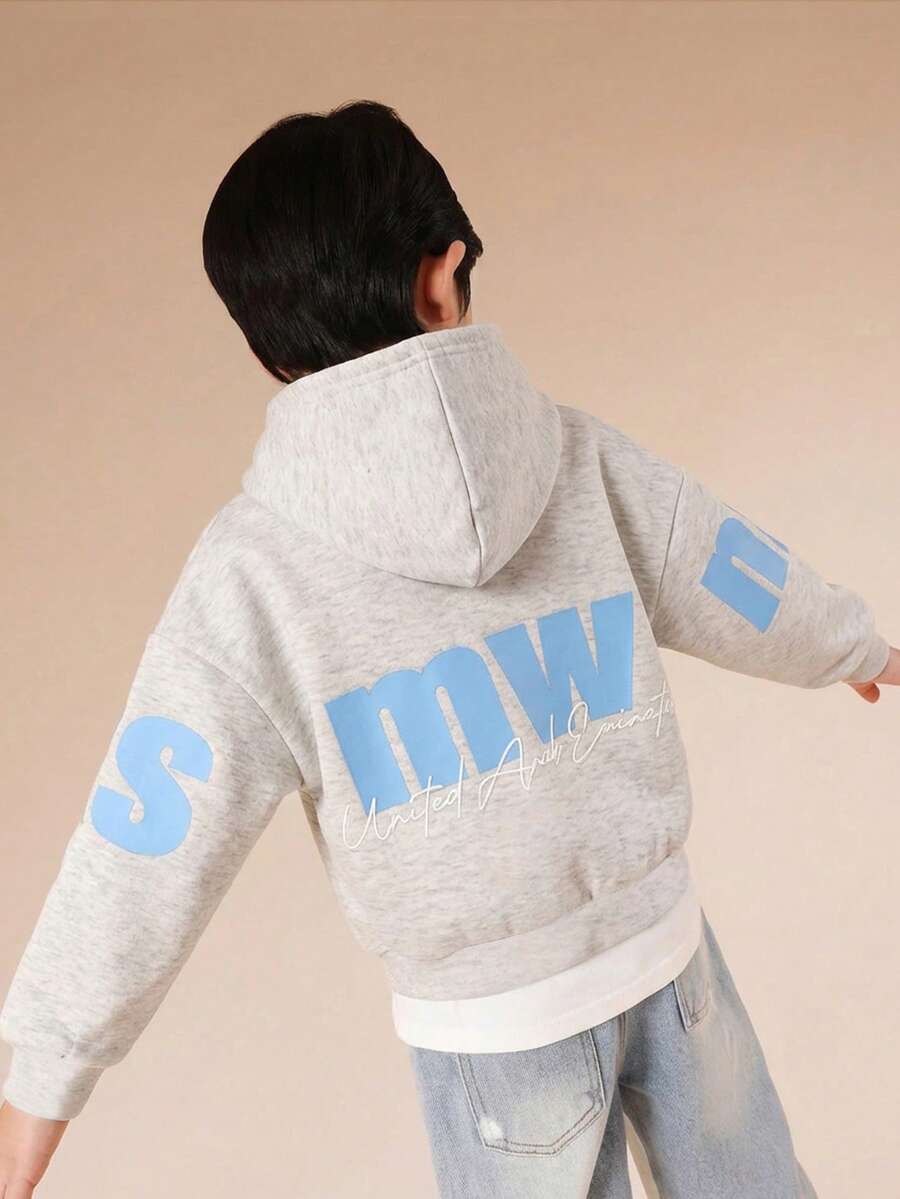 SUMWON 男童字母印花套头连帽衫,休闲卫衣,适合上学、日常穿着和度假。 - 灰色 - 查看 1