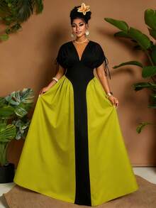 Maweii 大码女式夏季撞色拼接A字连衣裙，休闲度假连衣裙 - 彩色 - 查看 4