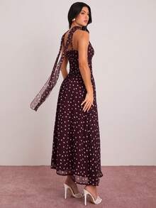Enchnt Spring/Summer Romantic Women's Brown Polka Dot Print Sleeveless Dress With Neck Ribbon,Sweet&Elegant For Vacation&Date&Holiday&Going Out&Valentine's Day,Spring Outfit Women - Burgundy - View 7