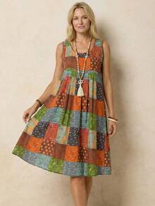 Faunlyn 女士度假几何佩斯利印花无袖梭织连衣裙