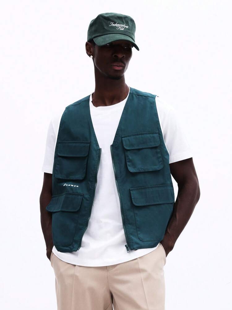 Multi Pocket Zip Through Utility Vest