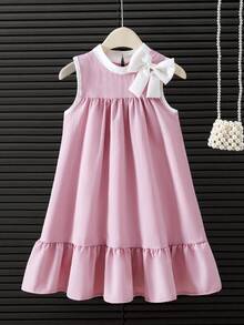 Elladie kids Đầm không tay dáng rộng màu trơn cho bé gái, kiểu dáng thanh lịch phù hợp cho kỳ nghỉ. - Hồng - Xem 3