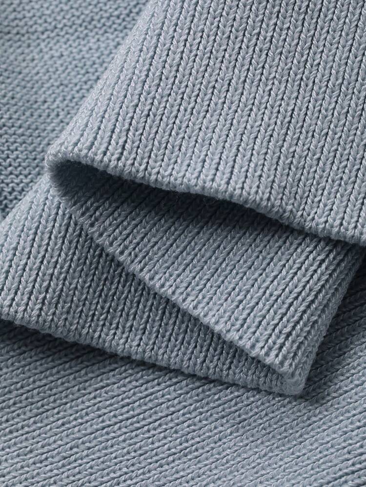 Men's Solid Color Polo Collar Striped Haze Blue Knit Top, Summer
