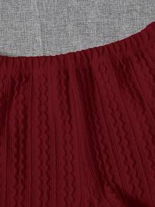 SHEIN EZwear Summer Outfits Elastic Waist Solid Textured Shorts - Burgundy - View 3