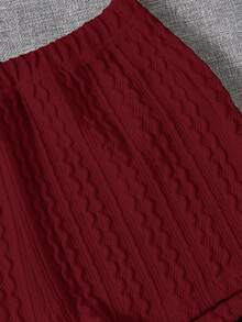 SHEIN EZwear Summer Outfits Elastic Waist Solid Textured Shorts - Burgundy - View 4