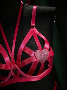 SpicyHot 2 piezas Conjunto de lencería sexy con parches de cinta - Rosa Fucsia - Ver 7