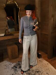 Gretanique 實色束口腰寬腿運動長褲 - 淺灰色 - 查看 5