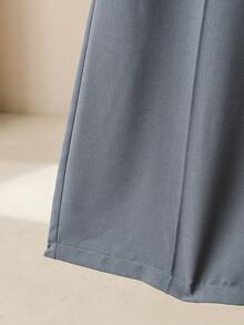 Lacomfia Bộ đồ nữ cỡ lớn gồm áo và quần ống rộng bằng vải lưới jacquard khoét lỗ, kiểu dáng thường ngày, 2 món. - Màu xanh bụi bặm - Xem 7