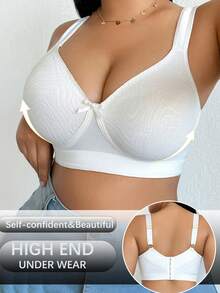DesireSculpt Sujetador inalámbrico con elevación y soporte con decoración de lazo para mujer de talla grande - Blanco - Ver 4