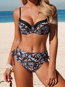 Swim Lushoire 2026 Women's New Two Pieces Swimsuit Set, Underwired, Black Paisley Retro Print, Suitable For Summer Swimming & Vacation - Multicolor - View 1