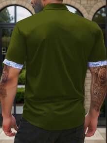 Manfinity Homme Plus Size Men's Casual Printed Patchwork Shirt,Army Green Summer Short Sleeve Shirt For City Break,Men's Green Shirt - Army Green - View 2
