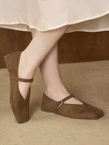 MOTF WOMEN SQUARE TOE BUCKLE STRAP FLATS VALENTINE'S DAY SPRING SHOES - Brown - View 7
