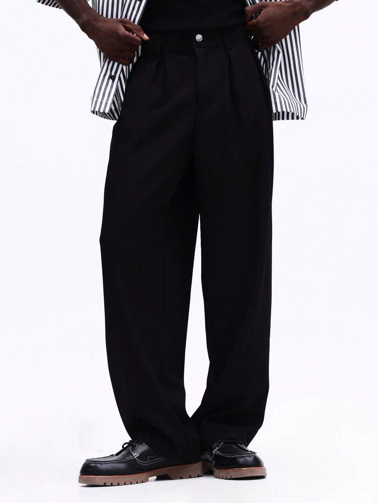 Straight Fit Pleated Dress Pants With Clean Waist