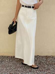 DAZY Women's Regular High Waist A-Line Midi Denim Skirt, Elegant City Casual & Holiday Style - White - View 4