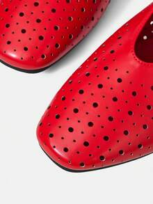 MOTF PREMIUM WOMEN HOLLOW-OUT SQUARE TOE FLAT SHOES SPRING SHOES - Red - View 6