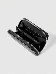 ROMWE Goth 1 pieza, Billetera de monedas con cremallera de estilo minimalista con patrón de línea cruzada corta, adecuada para mujeres - Multicolor 2 - Ver 4