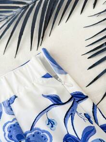 Kids Summer Outfits  Squishy Teen Girls Skirts Holiday Casual Summer Boho Tropical ,Ribbon Bow Details Flower Pattern Floral Print Skirt Wrap Skirt Blue And White Print Boho Skirt Patterned Skirt Blue And White Skirt Mini Skirt Summer Skirt Blue Flower Skirt White Floral Skirt - Blue and White - View 7