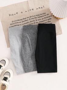 SHEIN paquete de 3 leggings de longitud media con patrón de corazón simple, informales, para niña preadolescente, adecuados para primavera y verano - Multicolor - Ver 2