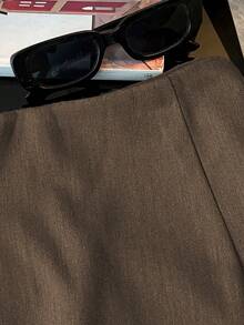 Franclia Fashionable Casual Commute Versatile Textured Soft Fabric High Waist Slit Gray Women Shorts/Skirt/Culottes/Hot Pants, Spring/Autumn - Brown - View 4