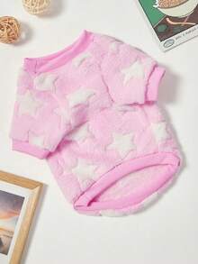 PETSIN 1件粉色带白色星星印花抓绒保暖圆领衫，适合秋冬季穿着 - 彩色 - 查看 7