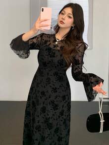 DAZY 春夏白色正式连衣裙，优雅修身拼接腰部连衣裙，适合婚礼、派对、宴会、通勤等场合。 - 黑色 - 查看 8