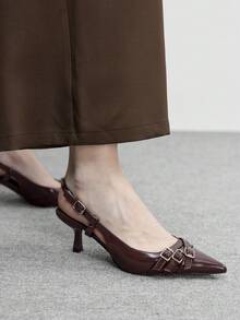 CUCCOO BIZCHIC Zapatos de tacón de gatito de punta fina para mujer, sencillos y de moda, sandalias de tacón con estilo punk para primavera, vacaciones de primavera, Pascua y baile de graduación - Marrón Mocha - Ver 7