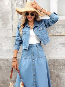 EMERY ROSE 女士时尚休闲前扣短款牛仔外套