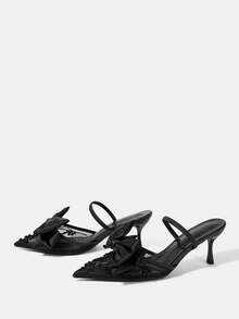CUCCOO HITCHD Women's Elegant Pointy Toe Slingback High Heels With Beaded Mesh, Romantic Lace Design, Black Color, Suitable For Weddings, Parties, Formal Occasions Valentine's Day - Graphite Black - View 3