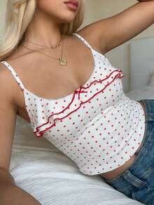 CovetEZ Áo hai dây gợi cảm kiểu dáng tối giản, họa tiết trái tim ngọt ngào, viền lượn sóng dành cho nữ, thích hợp cho mùa hè, mặc hàng ngày và đi nghỉ mát, thiết kế cúp ngực cố định, dây đeo có thể điều chỉnh. - trắng - Xem 3