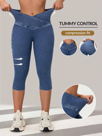 Flexra 女士不对称腰身修身休闲百搭七分牛仔裤