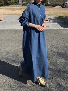 FRIFUL Women's Straight Denim Dress With Shirt Style - Blue - View 5