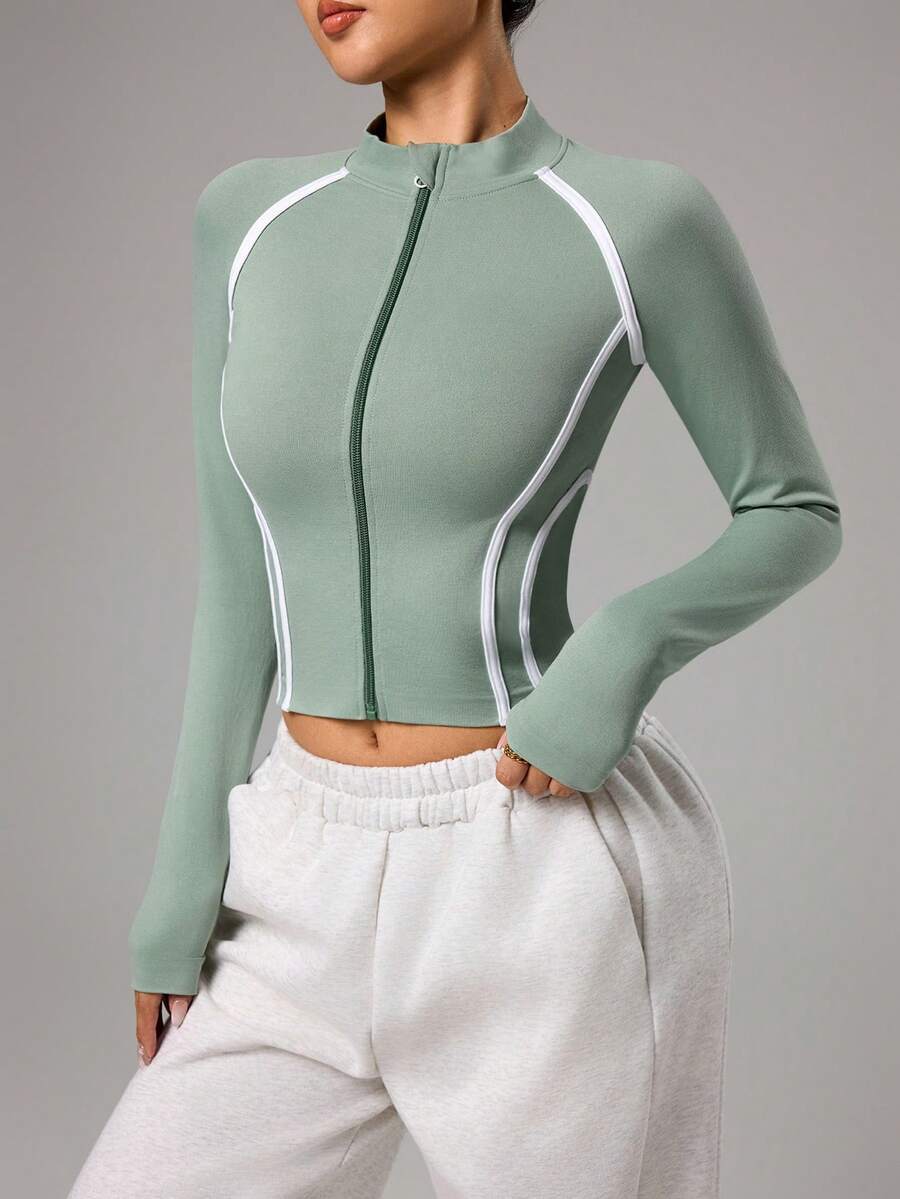 Dewbera 撞色滚边拉链立领修身运动夹克