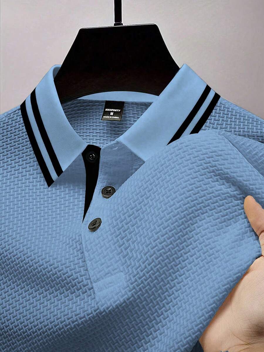 Manfinity CasualCool Men's Striped Short Sleeve Casual Commuter Polo Shirt - Blue - View 1