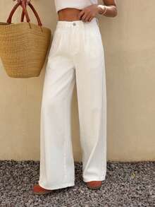 DAZY Women's Regular Waist Loose Straight Leg White Washed Jeans, Casual City Style - White - View 1