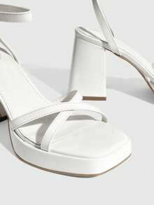 CUCCOO SZL Giày sandal cao gót quai mảnh thời trang cho nữ, giày cao gót dự lễ tốt nghiệp, giày cao gót dự tiệc cho kỳ nghỉ hè, giày công sở thanh lịch, giày mùa xuân, giày lễ Phục sinh và Giáng sinh. - Màu trắng da sơn - Xem 5