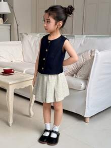 DAZY 女童百褶百搭休闲返校迷你裙 - 杏色 - 查看 2