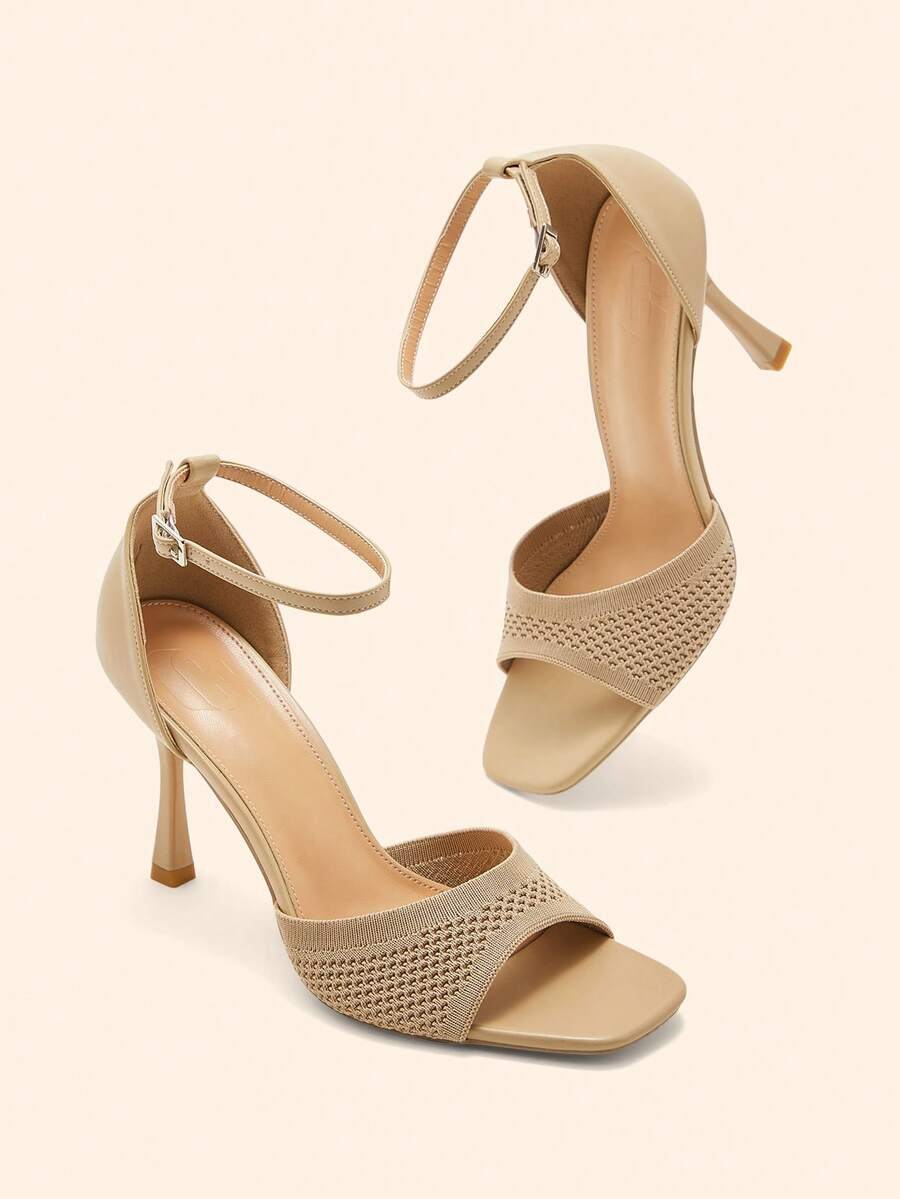 CUCCOO BASICS Sandalias de tacón alto de moda con diseño de hebilla hueca para uso diario - Albaricoque 1 - Ver 1